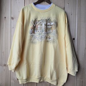 Vintage East Coast Plus Crewneck Yellow White Womens 3X